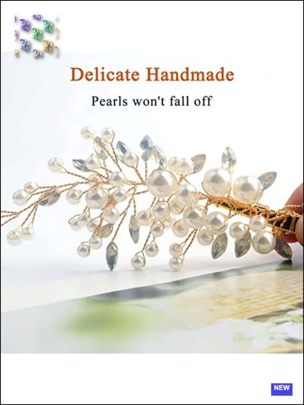 Set of 2 Pearl Rhinestone Alligator Hair Clips - Gold Bendable
